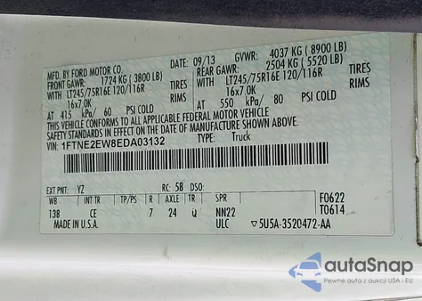 2014 Ford E-250 Commercial from USA, damaged, VIN 1FTNE2EW8EDA03132